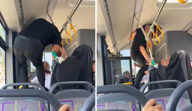 Adıyaman'da otob&uuml;ste tekmeli, yumruklu kavga kamerada