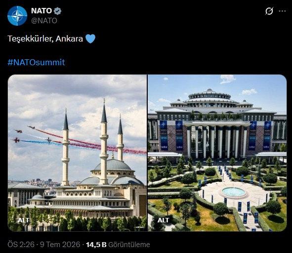 Zirve sonrası NATO'nun resmi X hesabından yayınlanan Ankara mesajı
