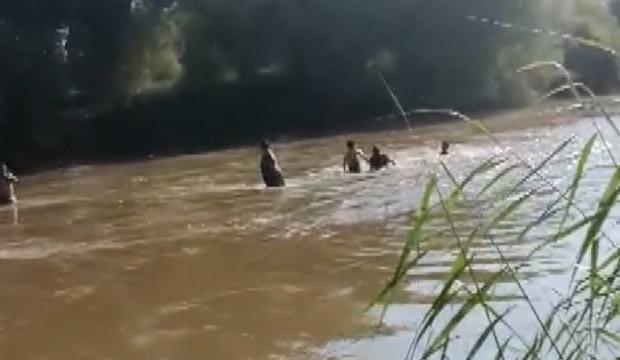 Aydın'da Eda ve Şahin'in nehirde akıntıya kapıldıkları anlar kamerada
