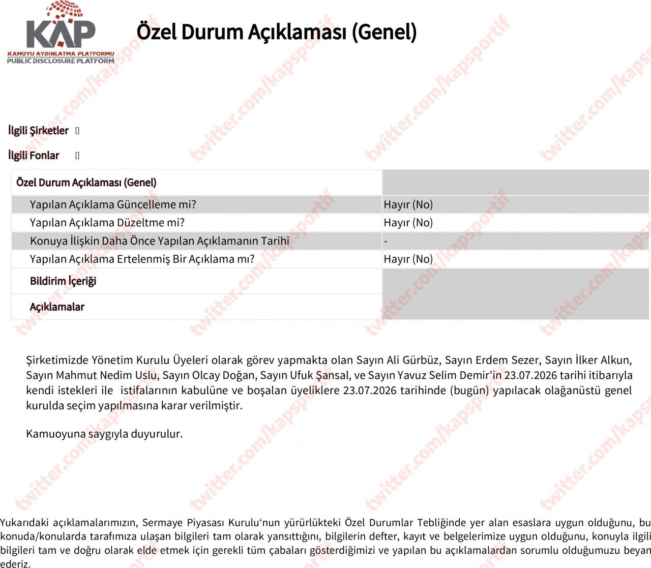 Fenerbahçe'nin KAP açıklaması
