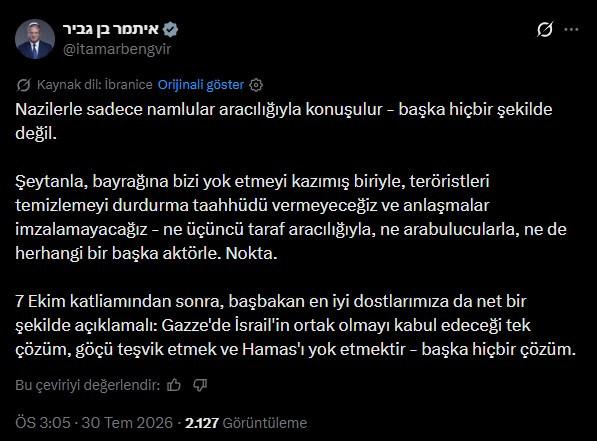 Itamar Ben-Gvir'in ilgili sosyal medya gönderisi