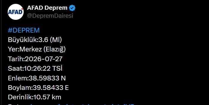 Afet ve Acil Durum Yönetimi Başkanlığı Deprem Dairesi Başkanlığından yapılan açıklama. 