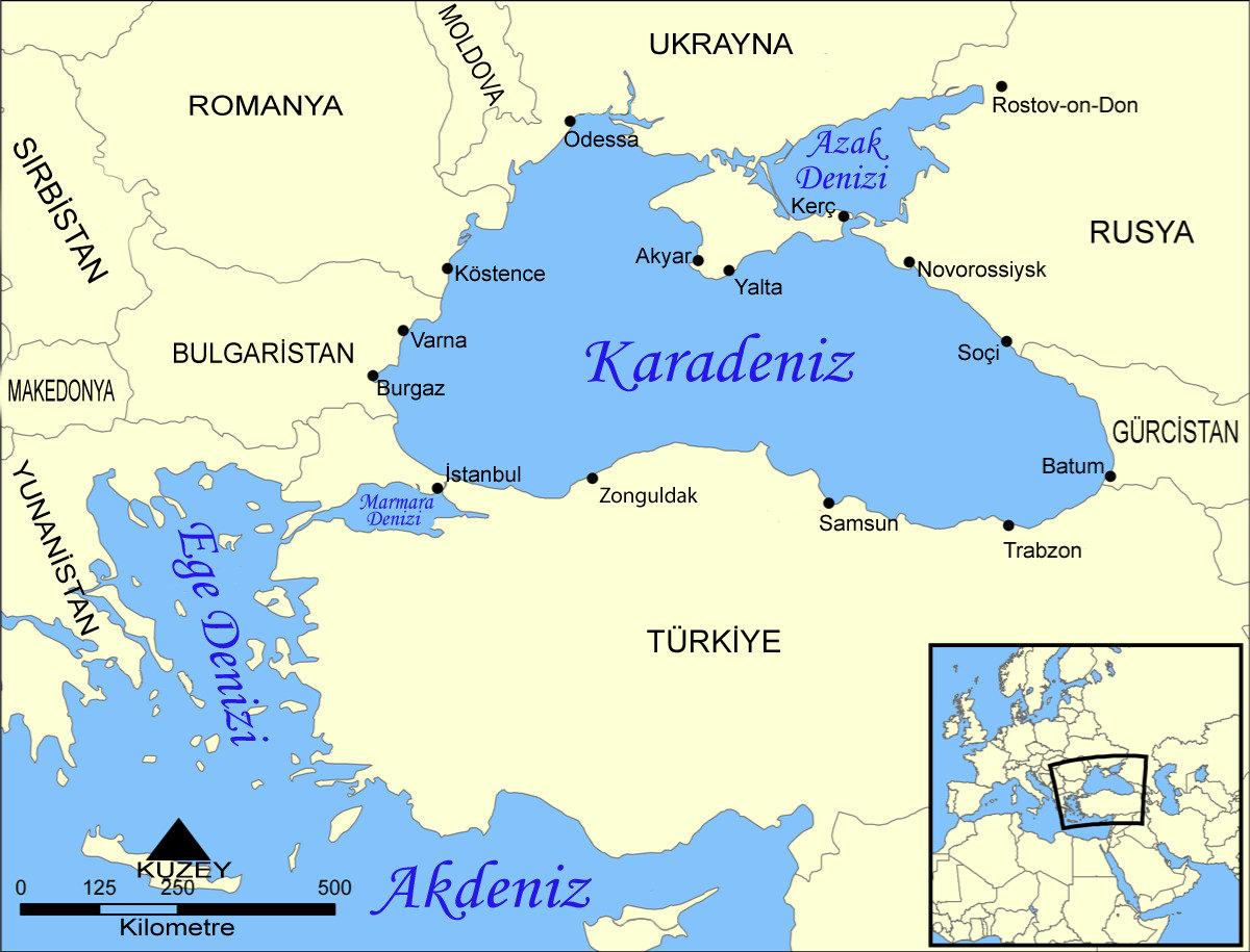 Karadeniz; Türkiye, Rusya, Ukrayna, Bulgaristan, Romanya ve Gürcistan'ın kıyıları bulunan önemli bir ticaret rotası.