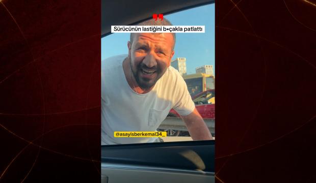 Yol vermedi diye aracın lastiğini kesti: Trafik magandası kamerada
