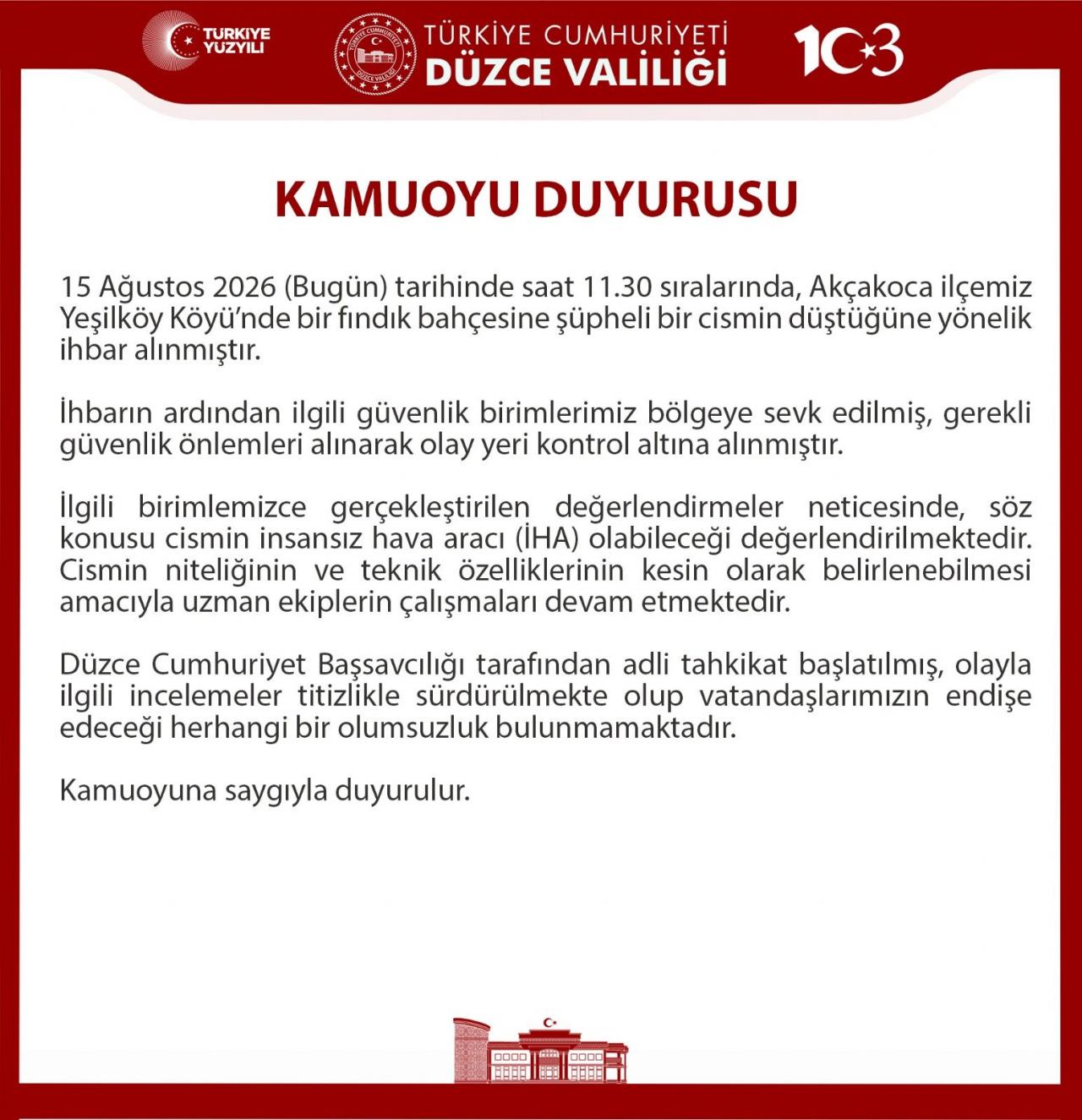 Valilikten yapılan açıklama