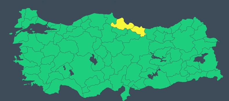 Samsun ve Ordu için sarı kodlu uyarı verildi.