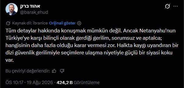Ehud Barak'ın ilgili gönderisi
