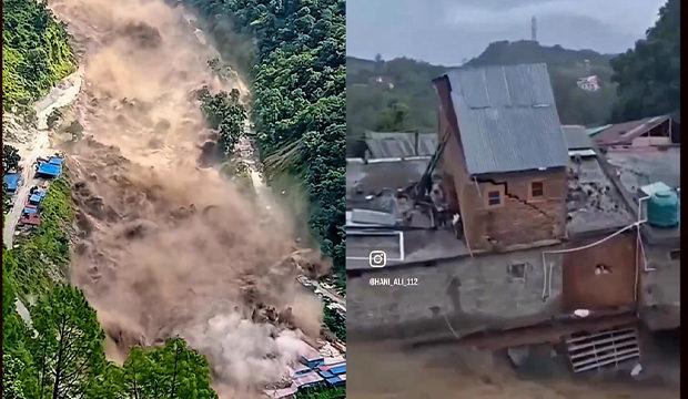 Nepal'deki sel felaketinin &uuml;rk&uuml;t&uuml;c&uuml; g&ouml;r&uuml;nt&uuml;leri ortaya &ccedil;ıktı