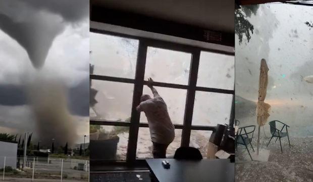 Fransa'yı hortum vurdu! Babanın cam kapıyı tuttuğu anlar viral oldu