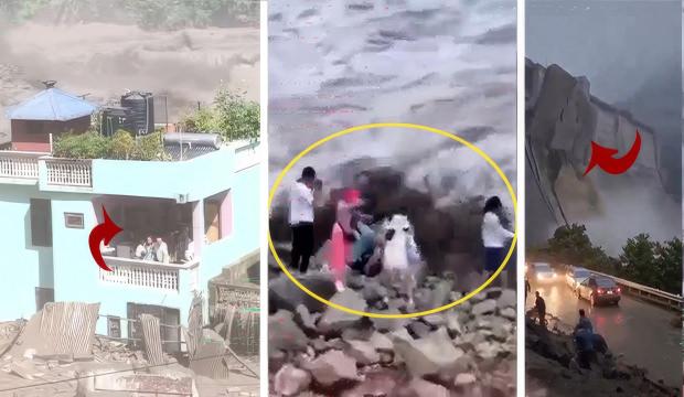 Nepal'de selin ortasında &ccedil;aresizce bekleyen ailenin zor anları