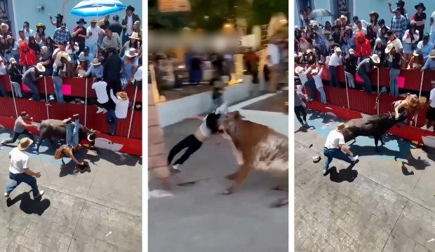 Meksika'da boğa dehşeti: ABD'li kadının kıl payı kurtuluşu kamerada