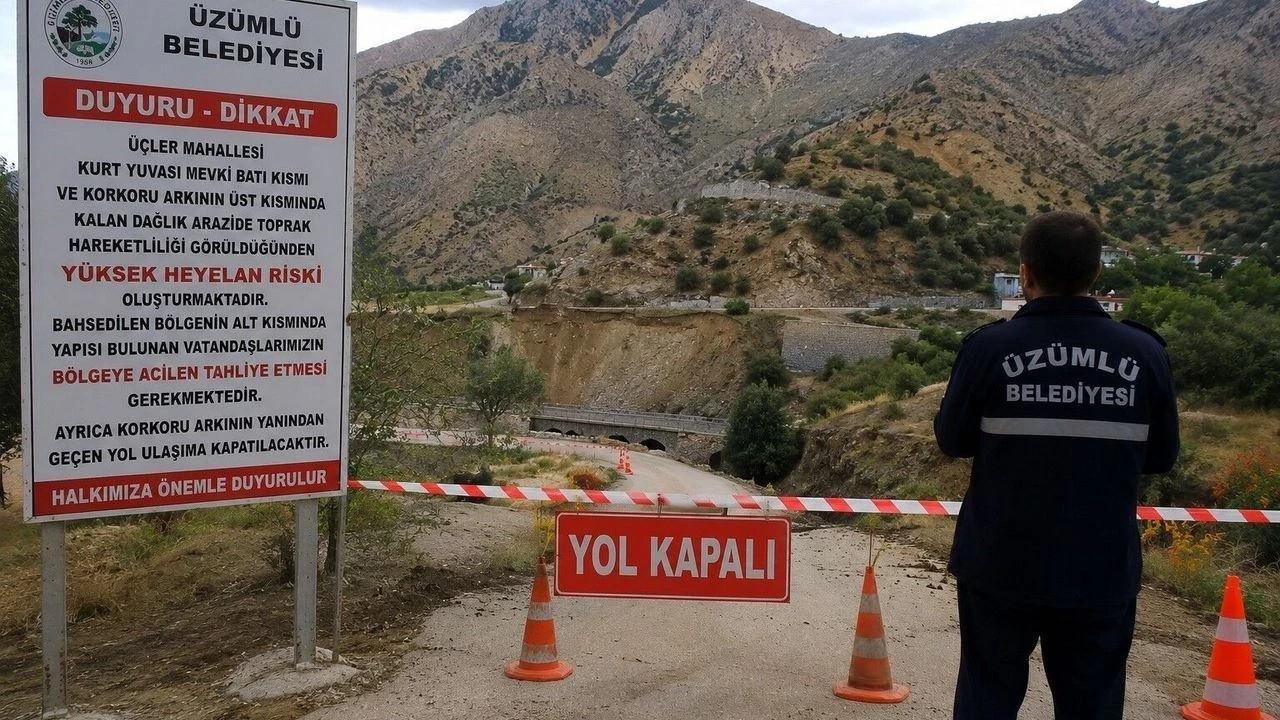 Üzümlü'de heyelan riski nedeniyle tahliye uyarısı.