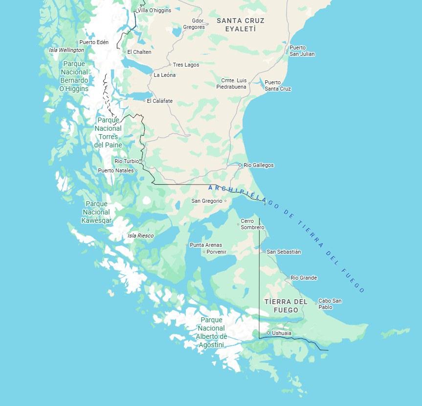 Macellan Boğazı ve Avustralya-Şili sınırı (Kaynak: Google Maps)