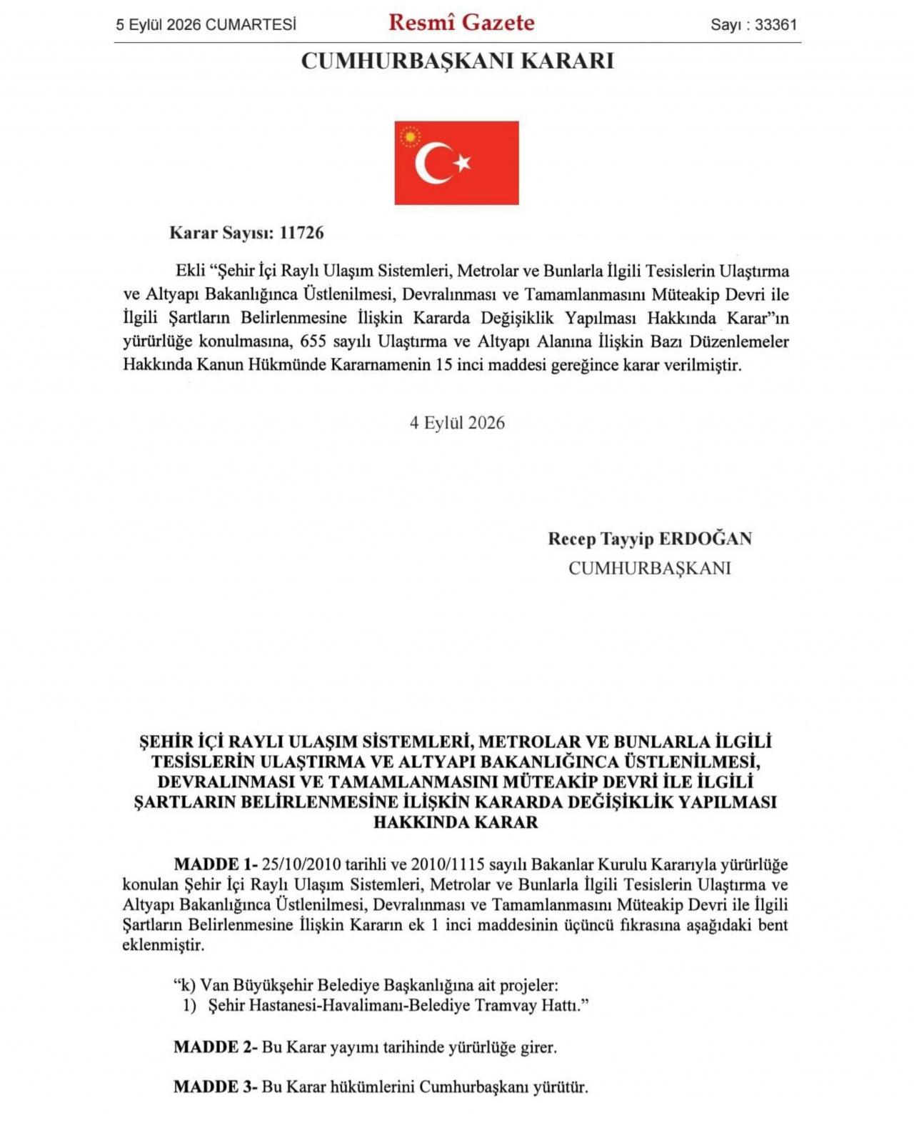 Konuya ilişkin Cumhurbaşkanı kararı