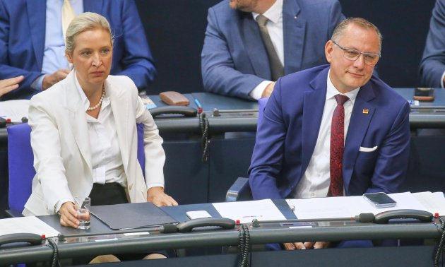 AfD Eş Genel Başkanları Alice Weidel (solda) ve Tino Chrupalla (sağda)