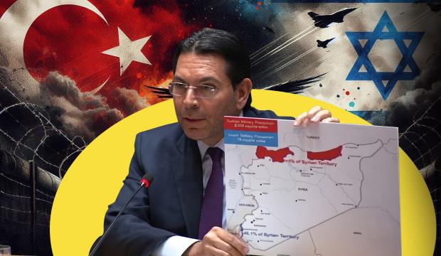İsrail'den BM'de Suriye haritasıyla provokasyon: T&uuml;rkiye'nin elinde 50 kat fazlası var!