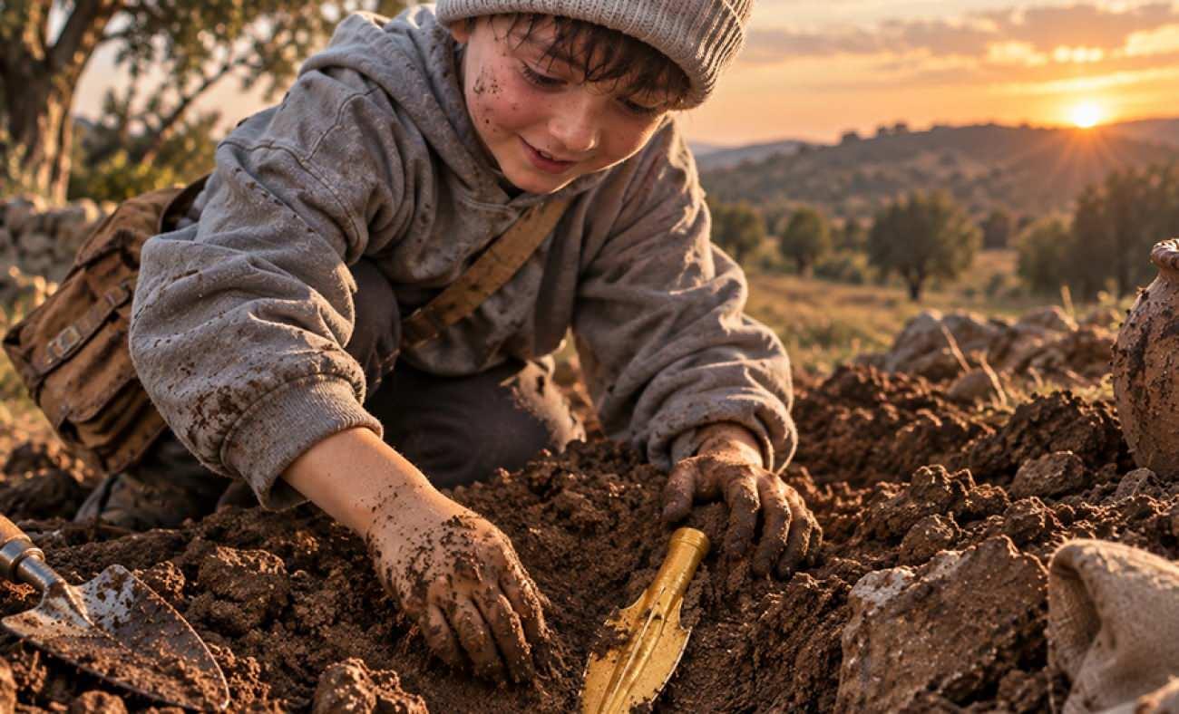 Toprağın altından &ccedil;ekip &ccedil;ıkardı! 8 yaşındaki George'un bulduğu tarihi eser şaşkına &ccedil;evirdi