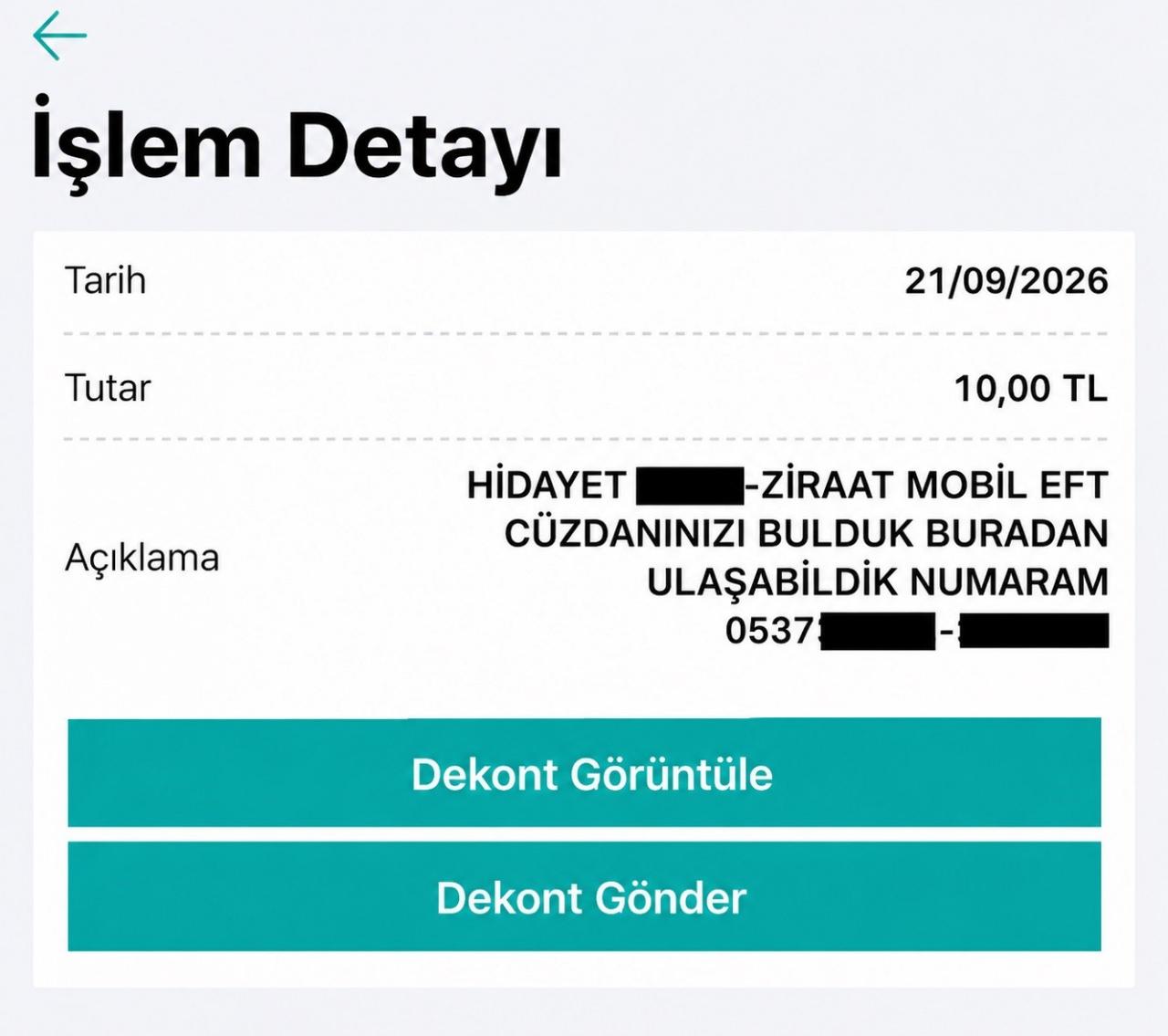Bulduğu cüzdanın sahibine ulaşmak için 10 TL gönderdi.
