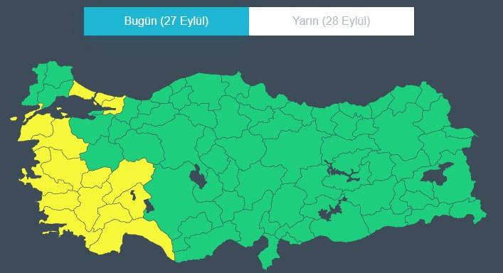 Sarı kodlu uyarı verilen iller