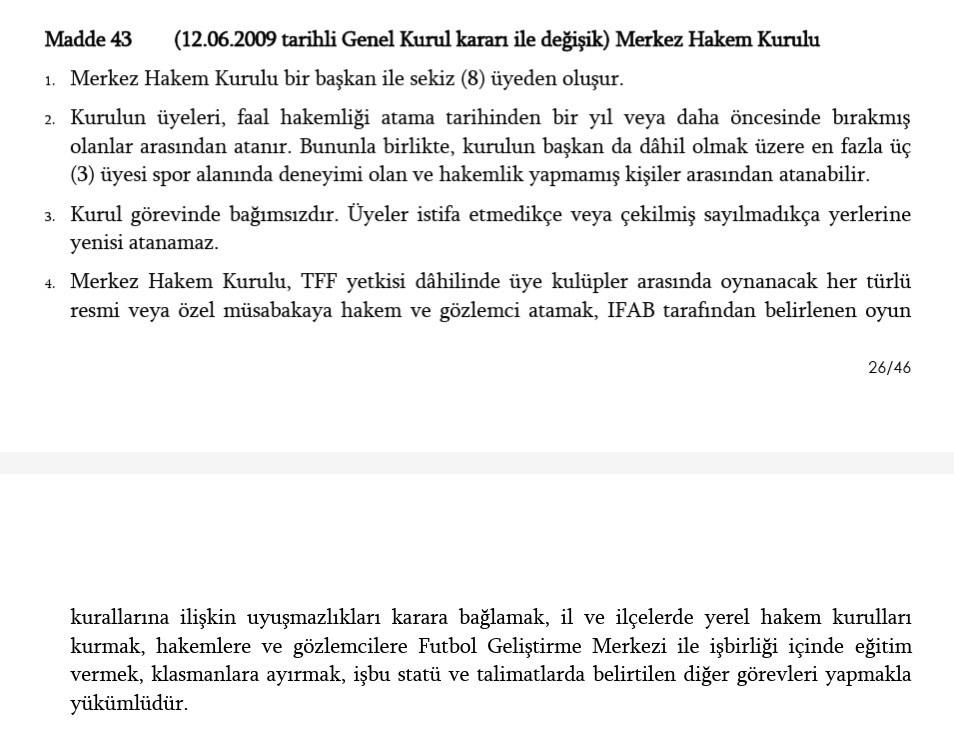TFF Ana Statüsü'nün 43. maddesi
