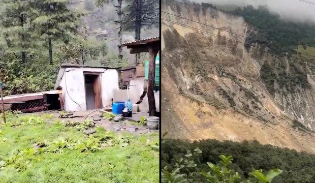 Korku filmi gibi! Heyelan evleri saniyeler i&ccedil;inde yok etti!