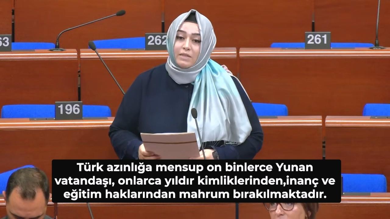 Avrupa Konseyi Parlamenter Meclisinde söz alan AK Parti İstanbul Milletvekili Sena Nur Çelik Kanat, Yunanistan’ın Batı Trakya Türklerine yönelik hak ihlallerini Meclis gündemine taşıdı.