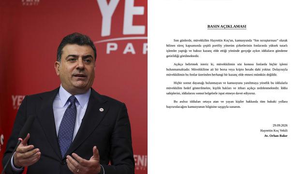 Yeni Parti'nin 200 milyon euroluk işlem iddiasına yalanlama: Kripto veya borsa hesabı yok