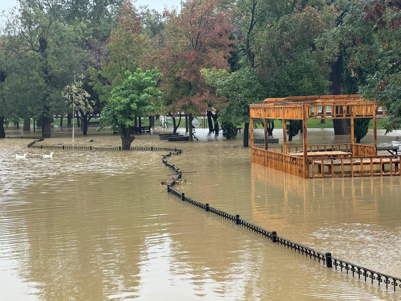 Kağıthane'deki Hasbahçe Mesire Alanı sağanak yağış nedeniyle sular altında kaldı.