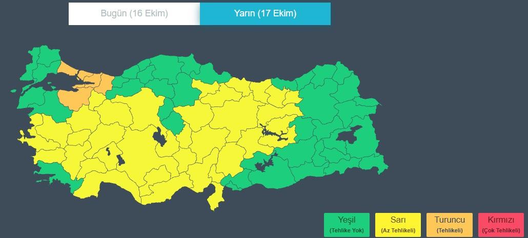 17 Ekim uyarı haritası