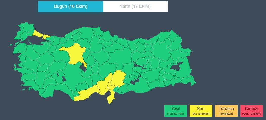 16 Ekim hava durumu