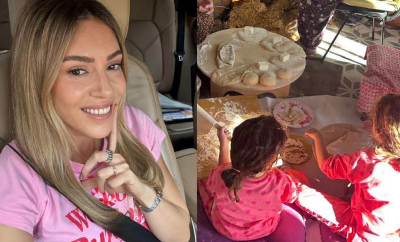 Sinem Kobal kızlarına hamur a&ccedil;mayı &ouml;ğretti! O anlar sosyal medyada viral oldu