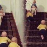 Emekleyerek merdiven çıkma yarışı kahkahaya boğdu