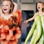 Meyve ve sebzelerden kızına kıyafet yaptı!