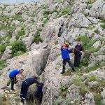 Sivas'ta kayalıklara sıkışan at kurtarıldı