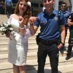 Polis damat, nişanlısını nikaha kelepçeyle getirdi