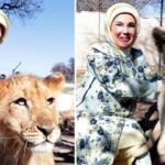 Emine Erdoğan, yavru aslanları sevdi