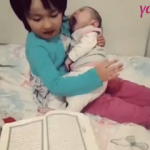 Minik kardeşini Kur'an-ı Kerim okutarak uyuttu! İşte o anlar...