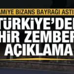 Camiye bizans bayrağı astılar! T&uuml;rkiye'den zehir zemberek a&ccedil;ıklama