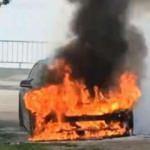 Park halindeki l&uuml;ks otomobil alev alev yandı