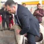 Eşekli protesto, başkanın sırt&uuml;st&uuml; yere d&uuml;şmesi ile sona erdi