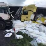 Horasan&rsquo;da kaza! İki tır kafa kafaya &ccedil;arpıştı   