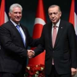 Başkan Erdoğan, K&uuml;ba Devlet Başkanı Miguel Mario Diaz-Canel Bermudez ile g&ouml;r&uuml;şt&uuml;