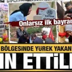 Deprem bölgesinde buruk bayram! Mezarlıklara akın ettiler, yürek yakan kareler...