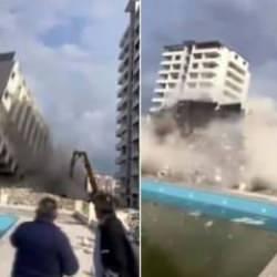 13 katlı bina tek darbede tuzla buz oldu! Yaşanan panik kamerada