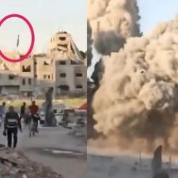 Gazze'de el-Tuffah mahallesinde bombardıman anı kamerada!