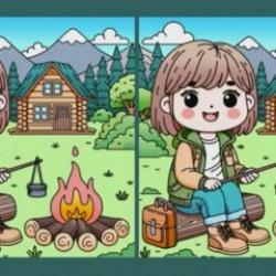 Doğada kamp yapan kıza ait iki resim arasındaki 3 farkı 10 saniye içerisinde sadece yüksek dikkat becerisine sahip kişiler bulabiliyor