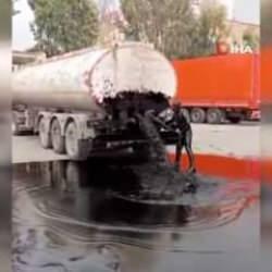 Petrol tankerinin kazası sonrası etrafa oluk oluk binlerce litre yağ aktı