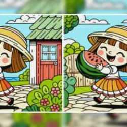 Heyecan verici bir zihin yarışı: Karpuz taşıyan kızın fark bulma oyunu