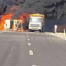 Adıyaman'da, devrilen tanker alev alev yandı