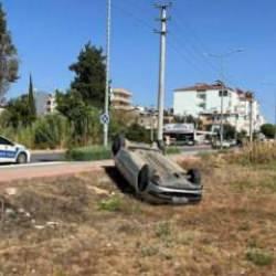 Babasının otomobilini alıp takla atan gencin burnu bile kanamadı